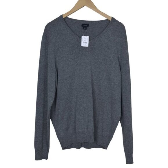 NWT J. Crew Factory V-Neck Perfect Merino Wool Blend Gray Size Large - Picture 1 of 8